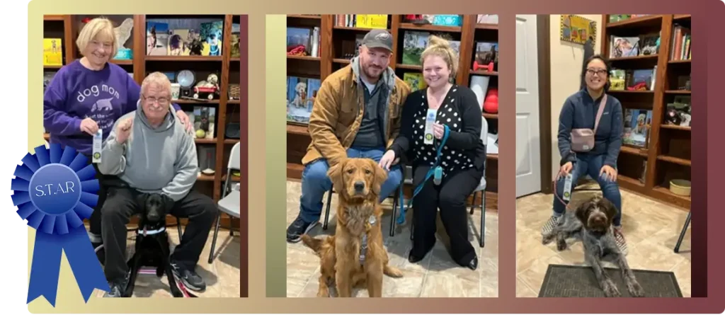 Be A STAR Puppy Graduates posing with owners
